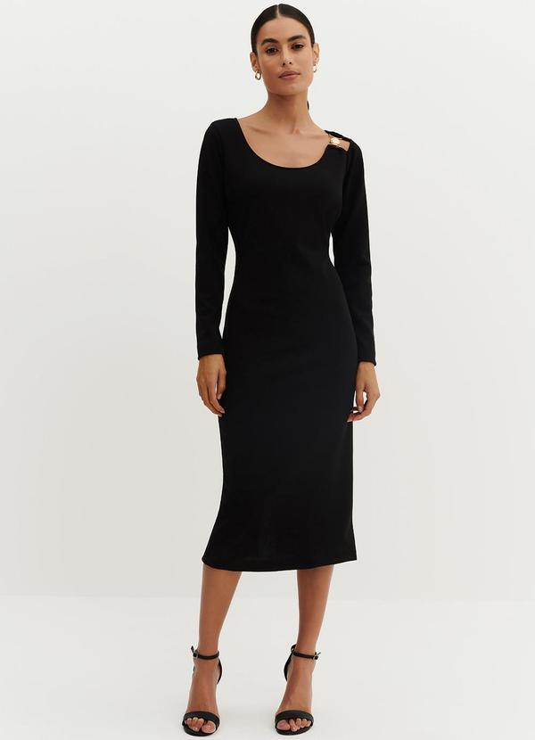 Principessa - Vestido Tubinho de Malha Preto Midi Manga Longa Gi 1