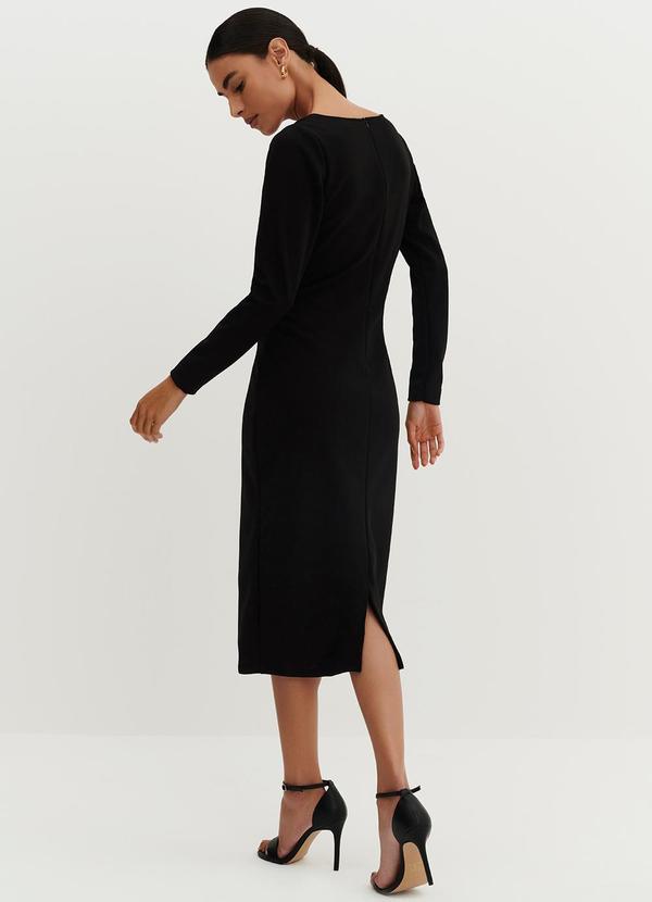 Principessa - Vestido Tubinho de Malha Preto Midi Manga Longa Gi 2