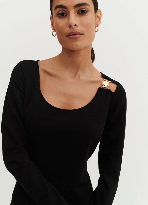 Principessa - Vestido Tubinho de Malha Preto Midi Manga Longa Gi 3