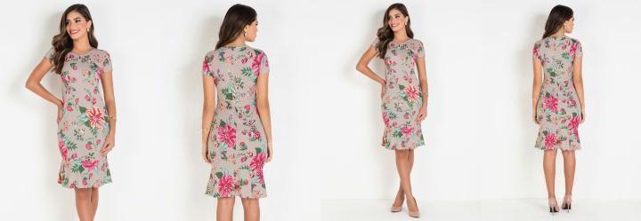 Vestido Tubinho Floral Bege