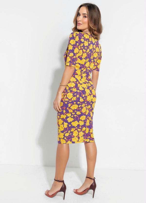 Outlet - Vestido Tubinho Floral Roxa Moda Evangélica 5