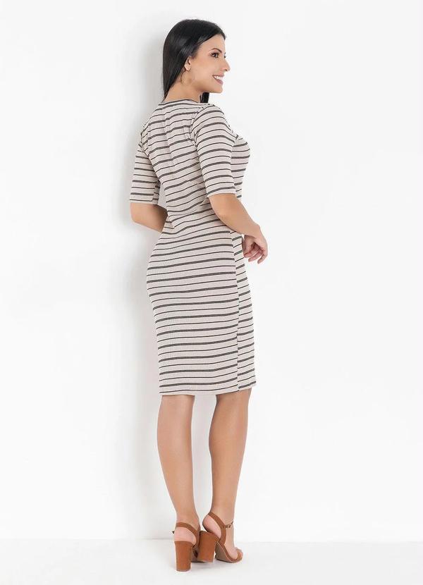 Rosalie - Vestido Tubinho Listras Bege 2