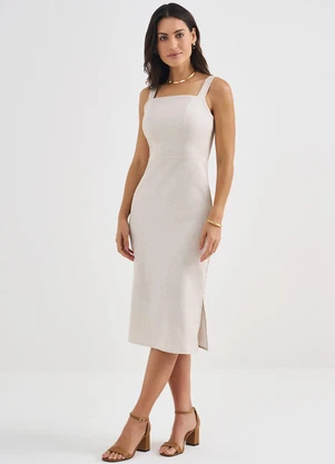 Principessa - Vestido Tubinho Midi com Alças de Linho Natural Berenice - PRINCIPESSA