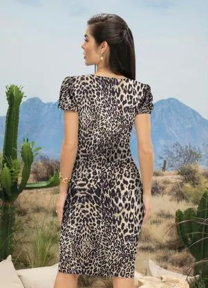 Moda Pop - Vestido Tubinho Onça Decote Quadrado - MODA POP