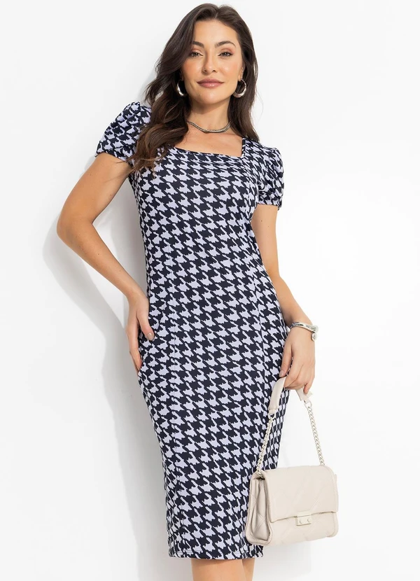 Vestido Tubinho Pied Poule Moda Pop