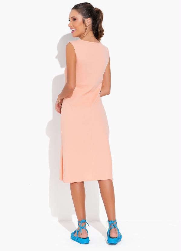 Moda Pop - Vestido Tubinho Salmão com Fendas nas Laterais 2