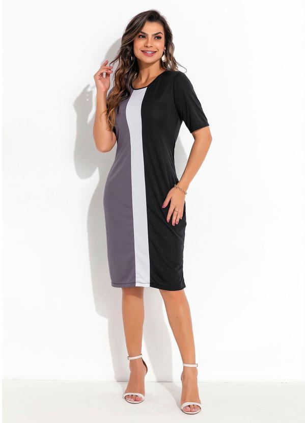 Queima Estoque - Vestido Tubinho Tricolor Moda Evangélica 3