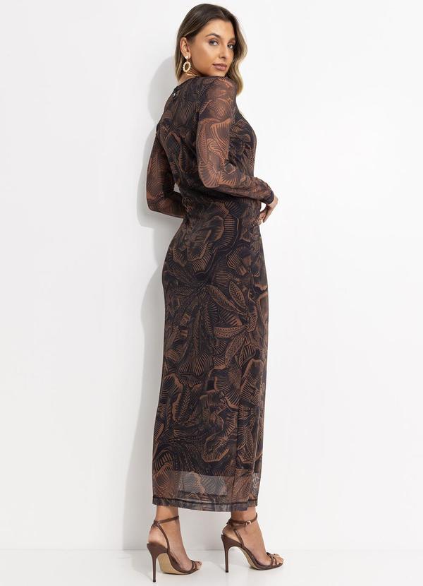 Colcci - Vestido Tule Estampado Marrom 2