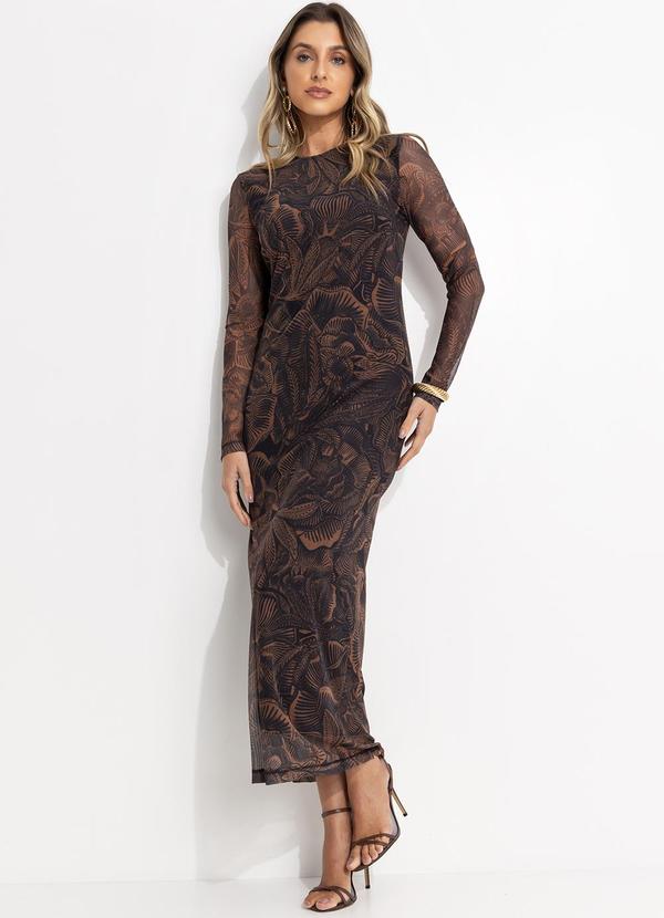 Colcci - Vestido Tule Estampado Marrom 3