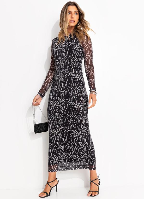 Colcci - Vestido Tule Estampado Preto