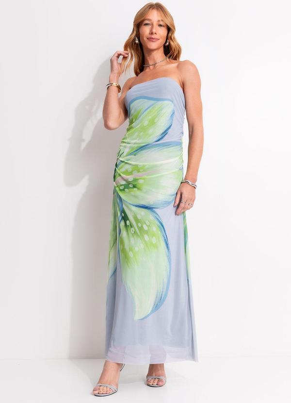 Farm - Vestido Tule Lírio Tropical Azul