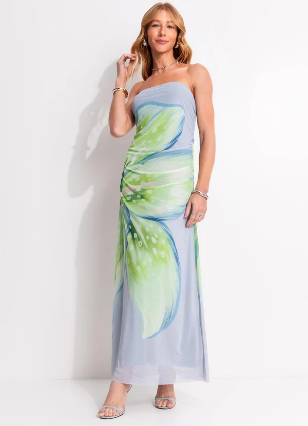 Farm - Vestido Tule Lírio Tropical Azul 1