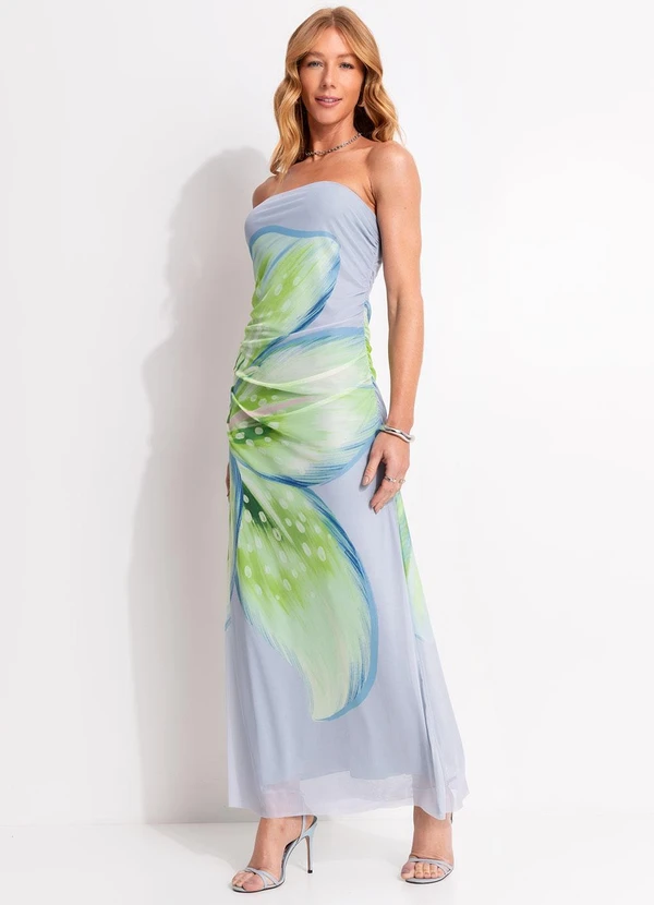 Farm - Vestido Tule Lírio Tropical Azul 3