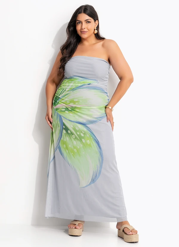 Farm - Vestido Tule Lírio Tropical Azul 7