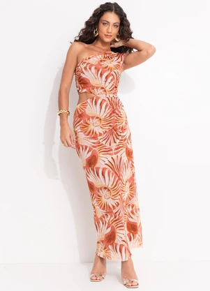 Farm - Vestido Tule Ombro Só Mar de Concha Laranja - FARM