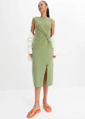 bonprix - Vestido Verde Claro em Malha de Algodão Penteado - BONPRIX