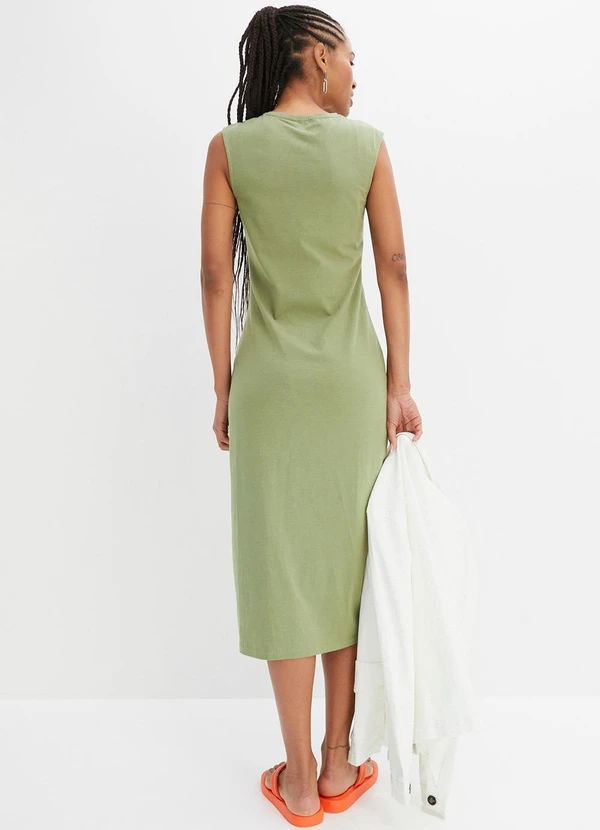 bonprix - Vestido Verde Claro em Malha de Algodão Penteado 2
