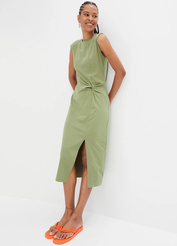bonprix - Vestido Verde Claro em Malha de Algodão Penteado 3