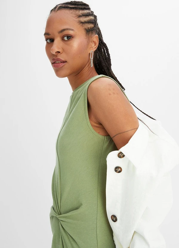 bonprix - Vestido Verde Claro em Malha de Algodão Penteado 4