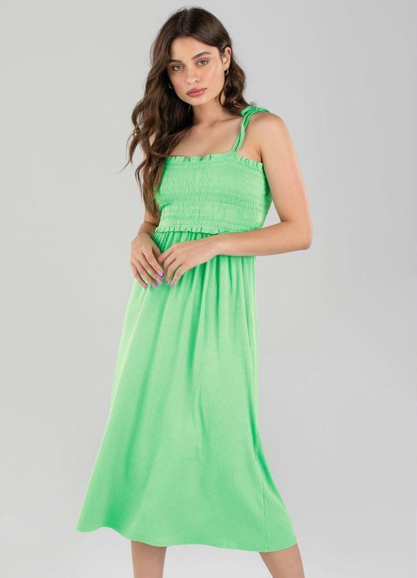 Enfim - Vestido Verde Claro Midi Canelado Feminino