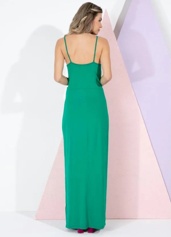 Queima Estoque - Vestido Verde com Detalhe Torcido e Fenda 2