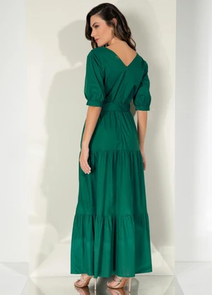 Quintess - Vestido Verde em Camadas com Cinto - QUINTESS