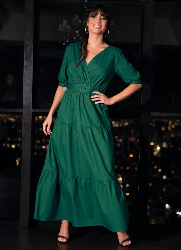 Quintess - Vestido Verde em Camadas com Cinto 3