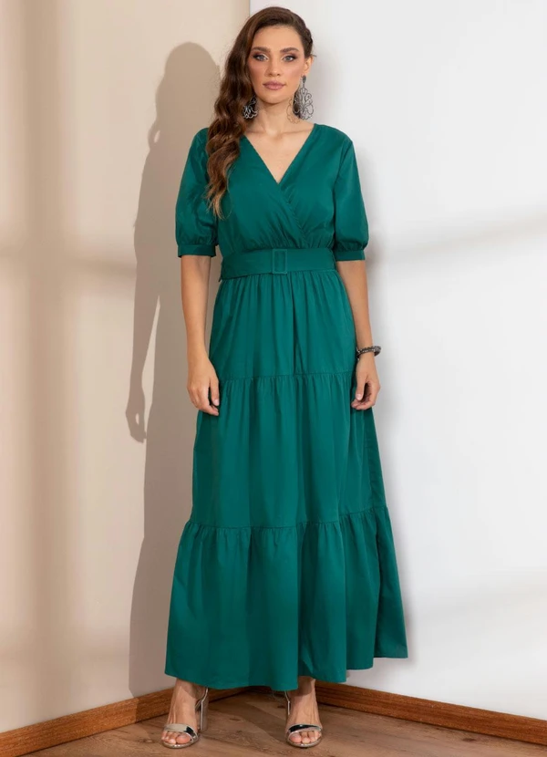 Quintess - Vestido Verde em Camadas com Cinto 4