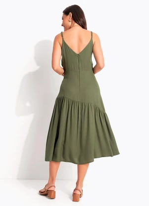 Quintess - Vestido Verde em Viscose Sarjada - QUINTESS