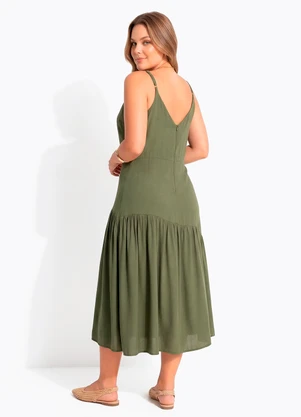 Quintess - Vestido Verde em Viscose Sarjada - QUINTESS
