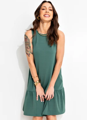Bimini - Vestido Verde em Malha Anarruga - BIMINI