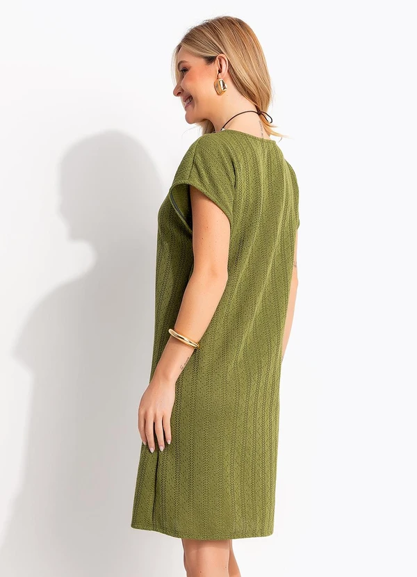 Quintess - Vestido Midi Soltinho em Malha Tricô Verde Oliva Texturizada 2