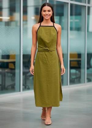 Quintess - Vestido Verde em Tecido Alfaiataria de Viscose - QUINTESS