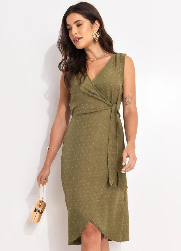 Vestido Verde em Tecido Jacquard Quintess