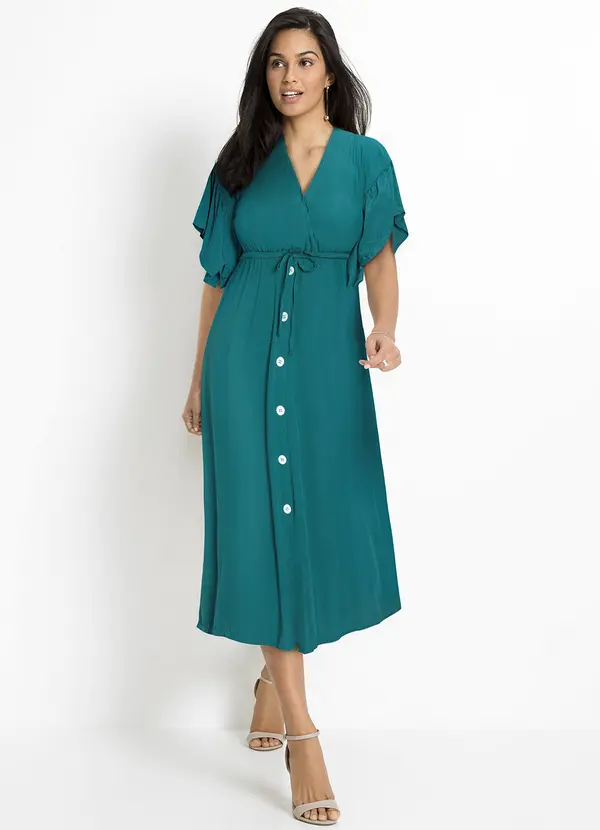 bonprix - Vestido Verde em Viscose Plana 2