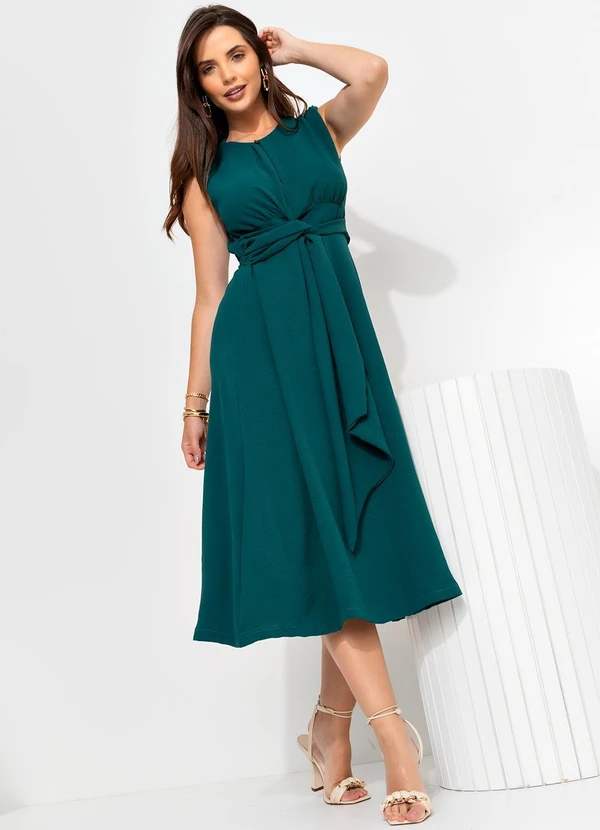 Vestido Verde Escuro em Crepe Plano Quintess