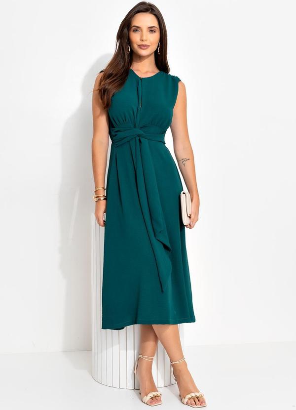 Quintess - Vestido Verde Escuro em Crepe Plano 3