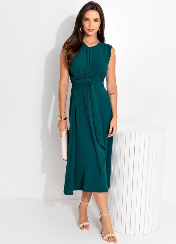 Quintess - Vestido Verde Escuro em Crepe Plano 6
