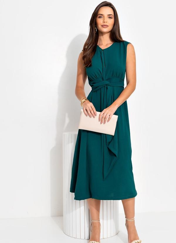 Quintess - Vestido Verde Escuro em Crepe Plano 7