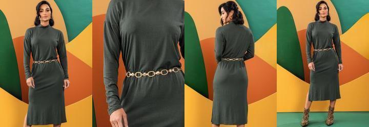 Vestido Verde Escuro em Malha de Viscose
