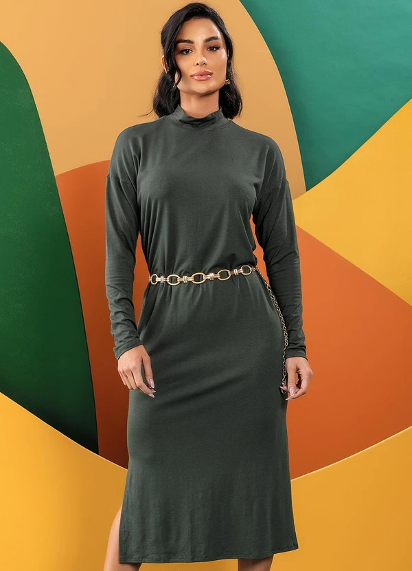 Quintess - Vestido Verde Escuro em Malha de Viscose