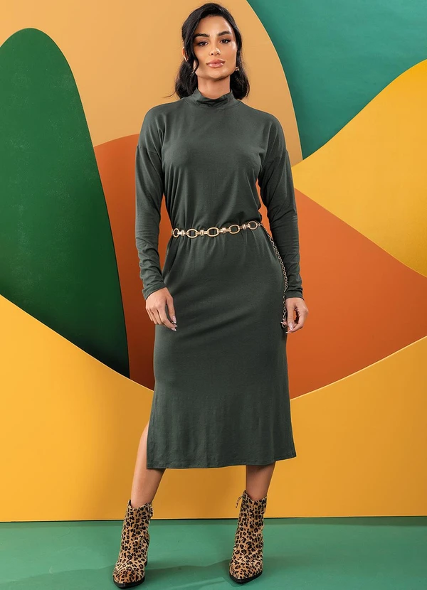 Quintess - Vestido Verde Escuro em Malha de Viscose 4