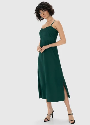 Enfim - Vestido Verde Esmeralda Midi Evasê em Jacquard - ENFIM