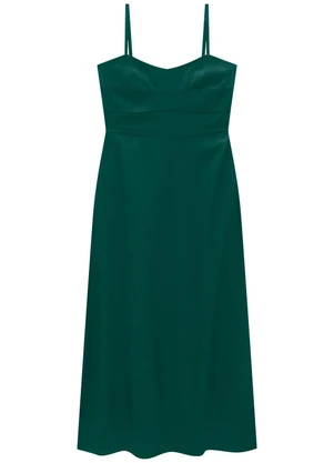 Enfim - Vestido Verde Esmeralda Midi Evasê em Jacquard - ENFIM