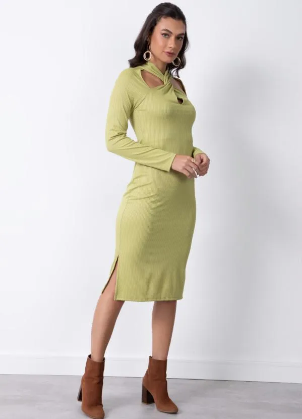 Quintess - Vestido Verde Lima com Torção no Decote