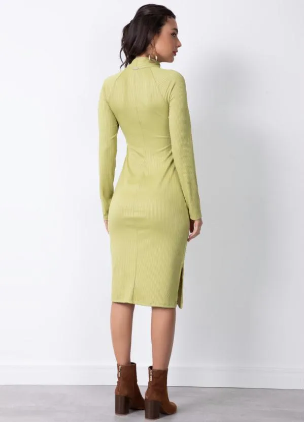 Quintess - Vestido Verde Lima com Torção no Decote