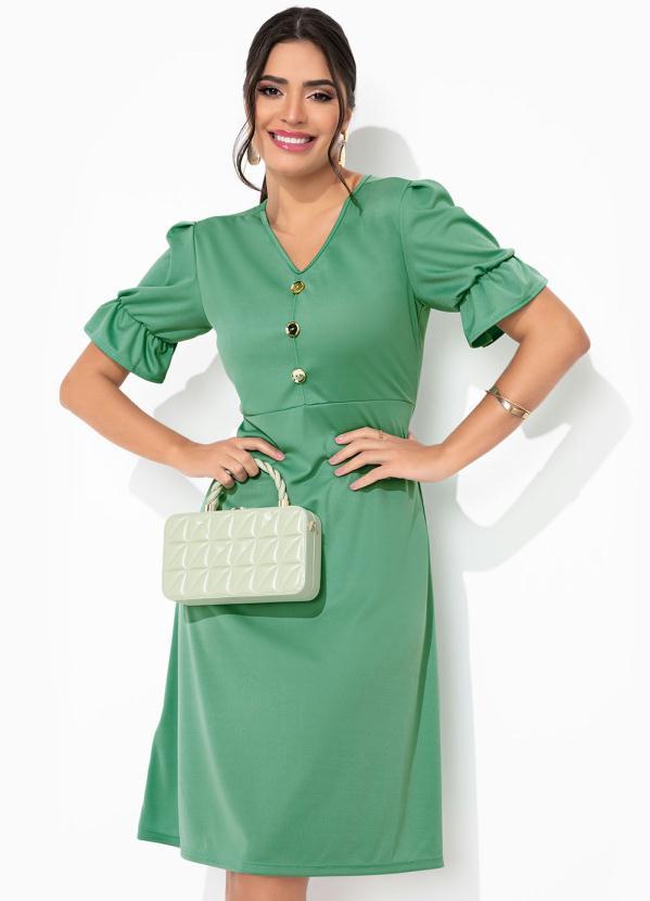 Rosalie - Vestido Verde Menta com Botão Moda Evangélica