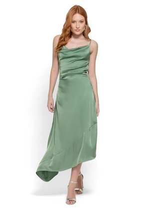Enfim - Vestido Verde Menta Midi Acetinado - ENFIM