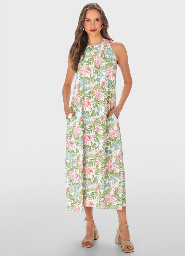 Malwee - Vestido Verde Midi Amplo Floral