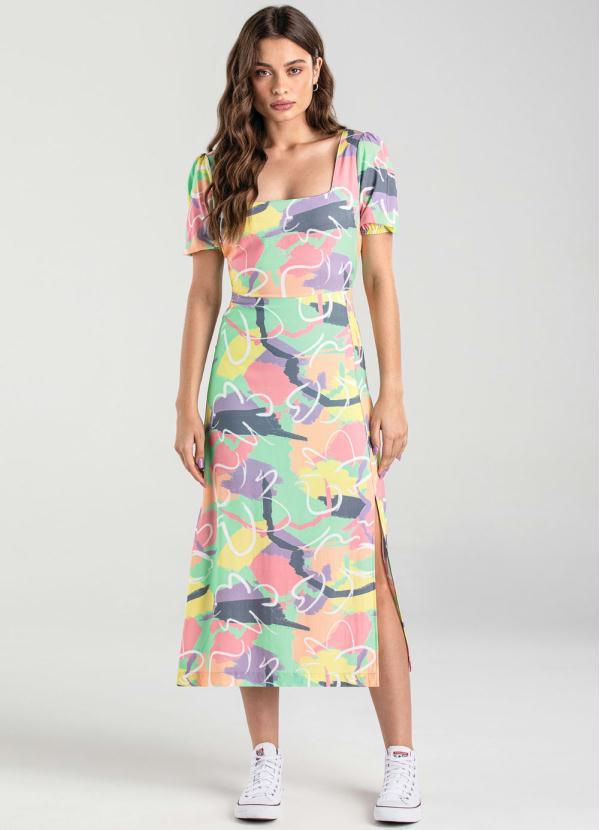 Enfim - Vestido Verde Midi com Fenda Feminino 1